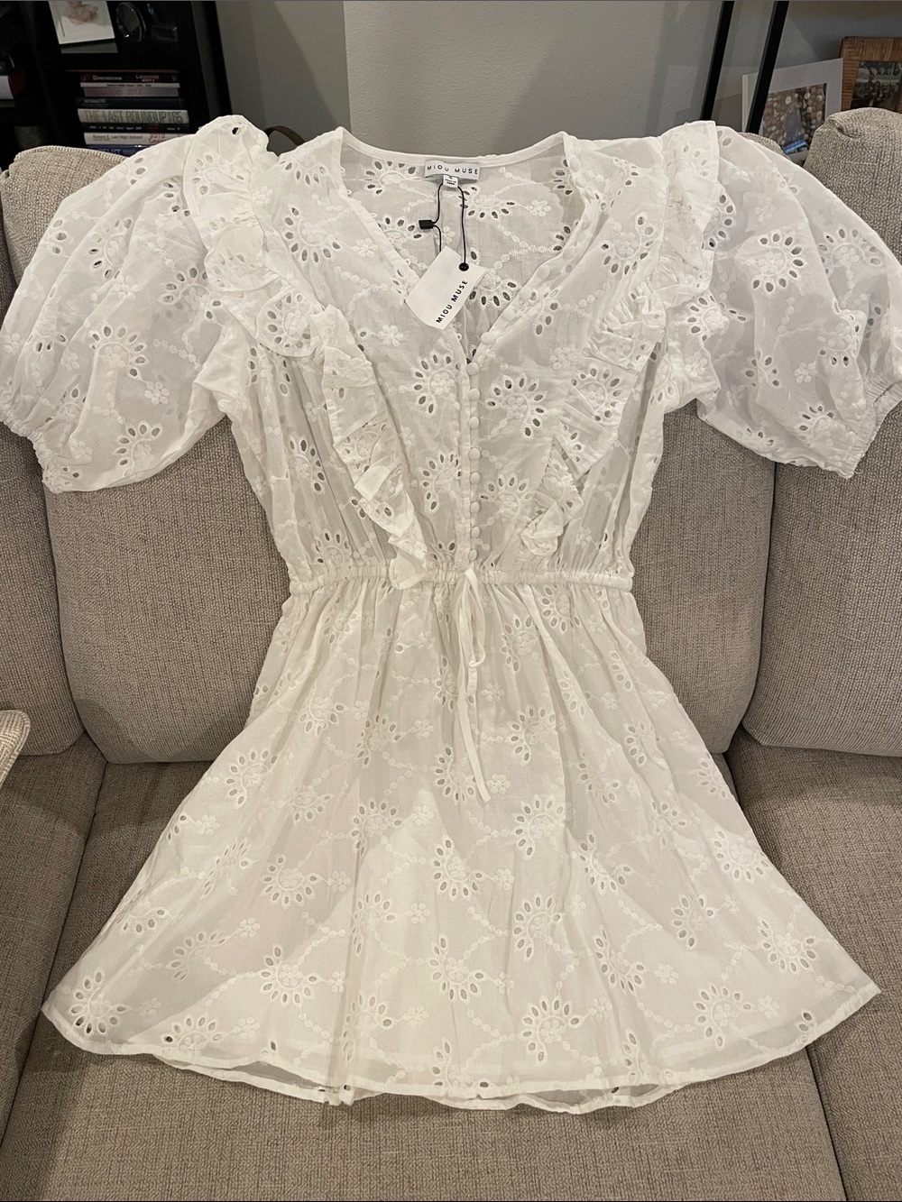 Vici White Eyelet Mini Dress by Miou Muse